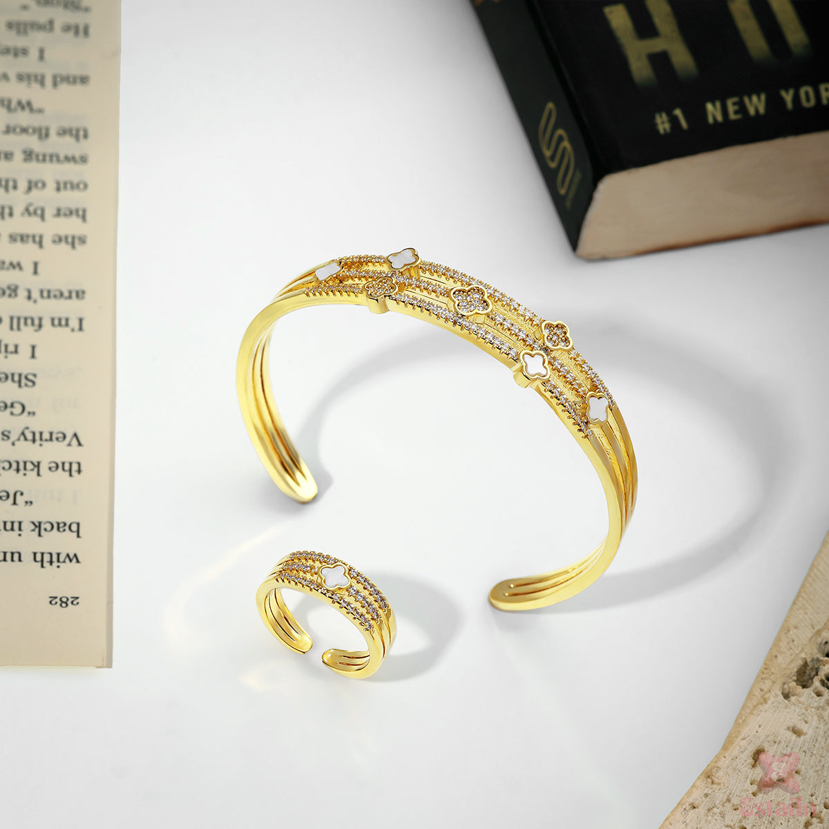 Enchanted Clover Cuff Bracelet and ring