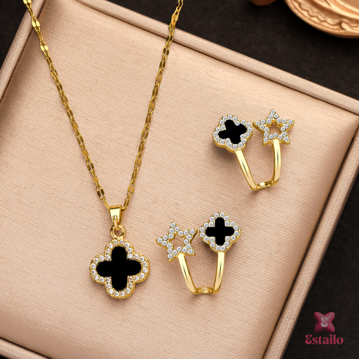 Starlight Clover Earrings & Necklace Set