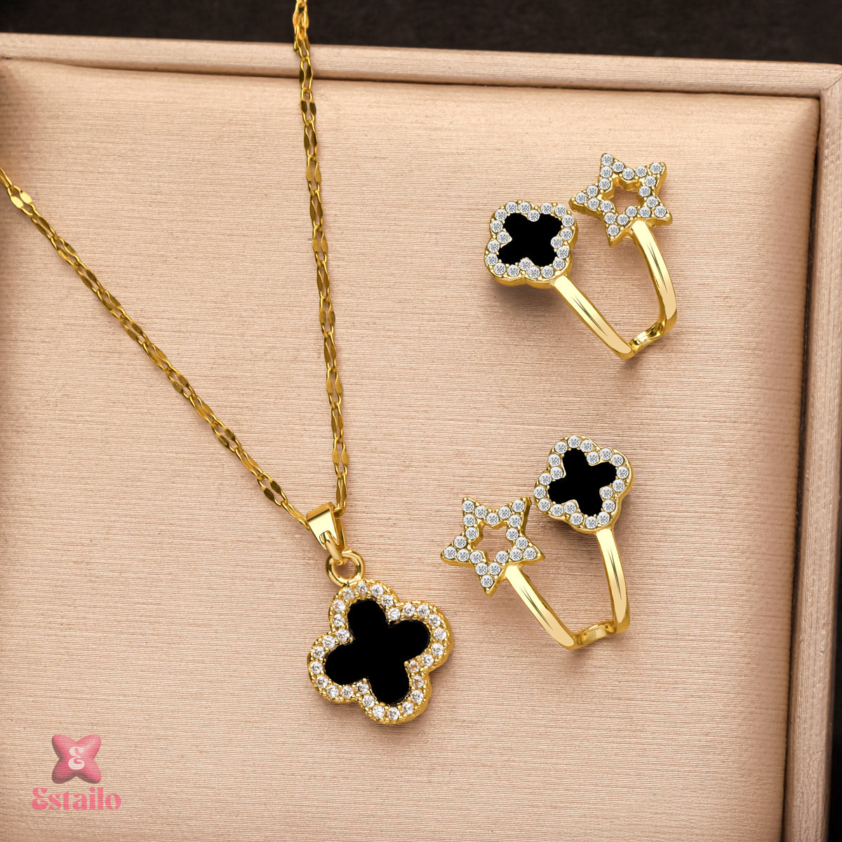 Starlight Clover Earrings & Necklace Set