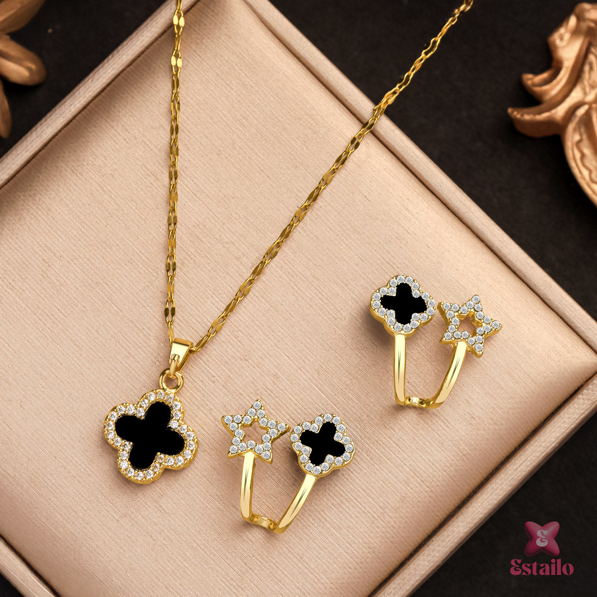 Starlight Clover Earrings & Necklace Set