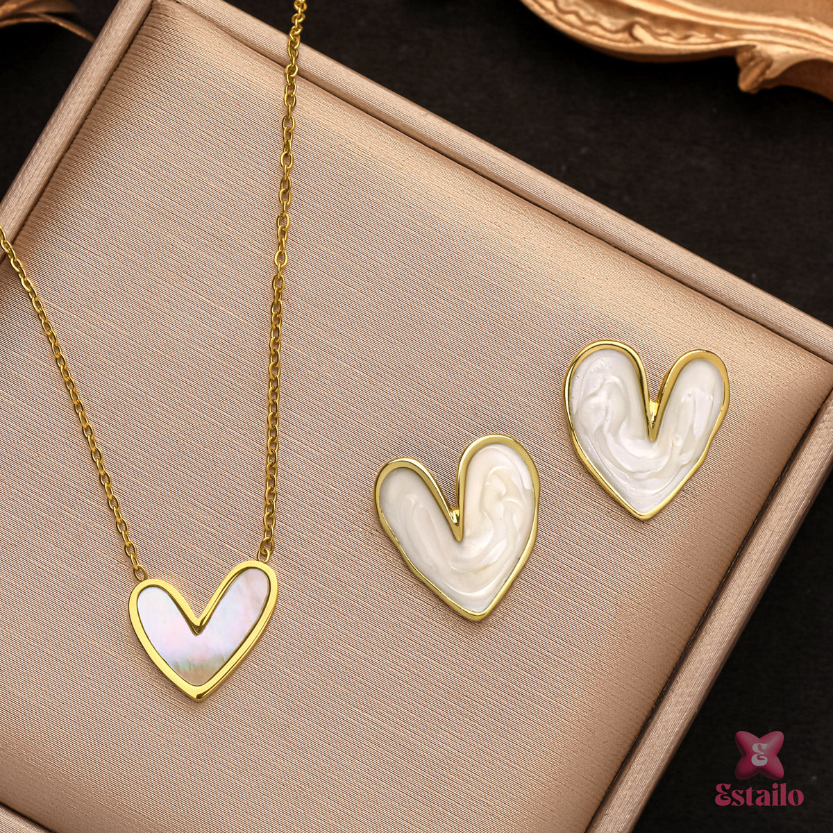 White Heart Necklace & Earrings