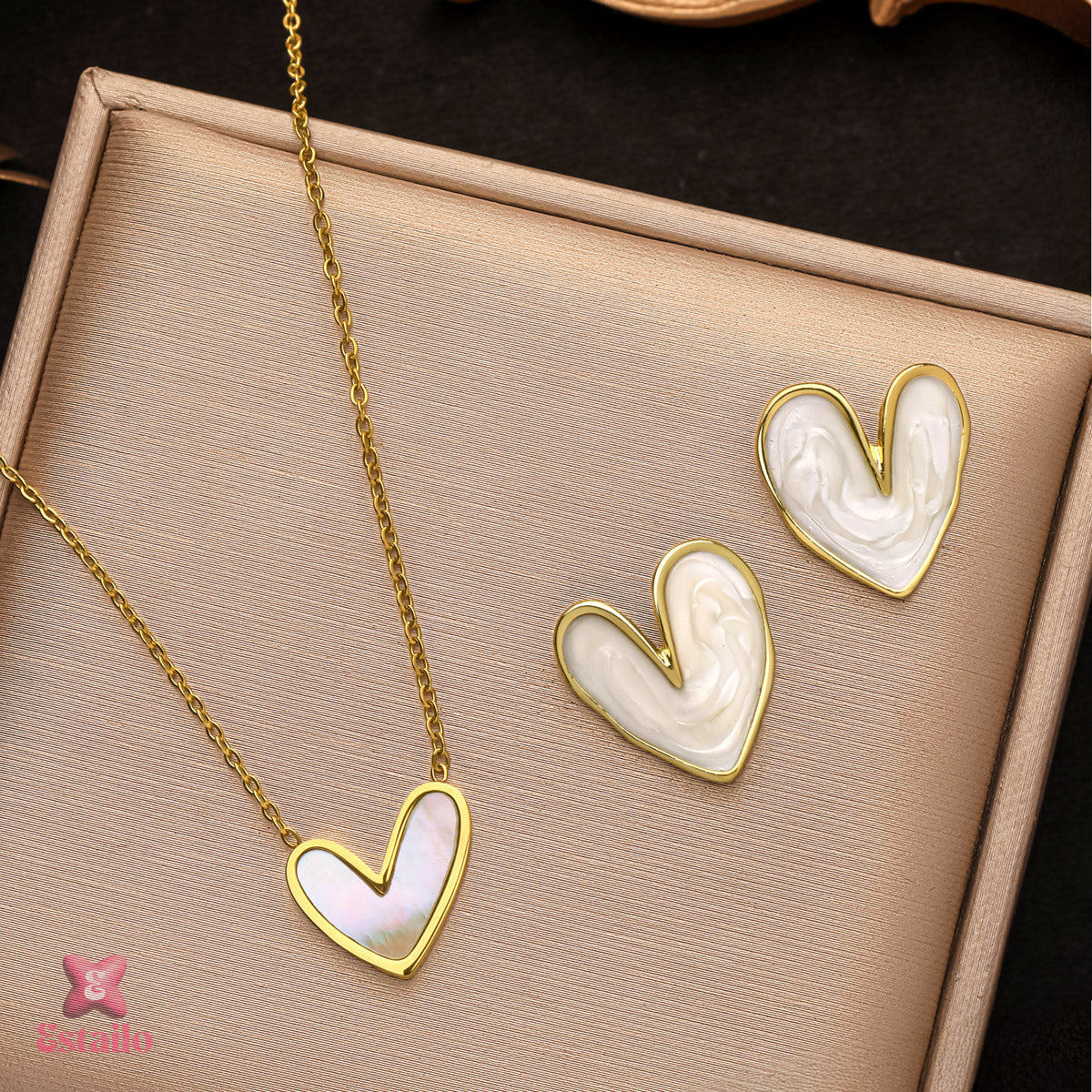 White Heart Necklace & Earrings
