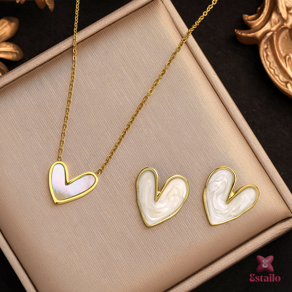 White Heart Necklace & Earrings