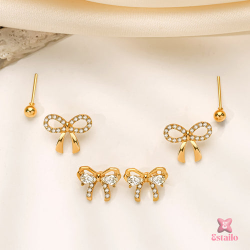 Ribbon Sparkle Studs Earrings