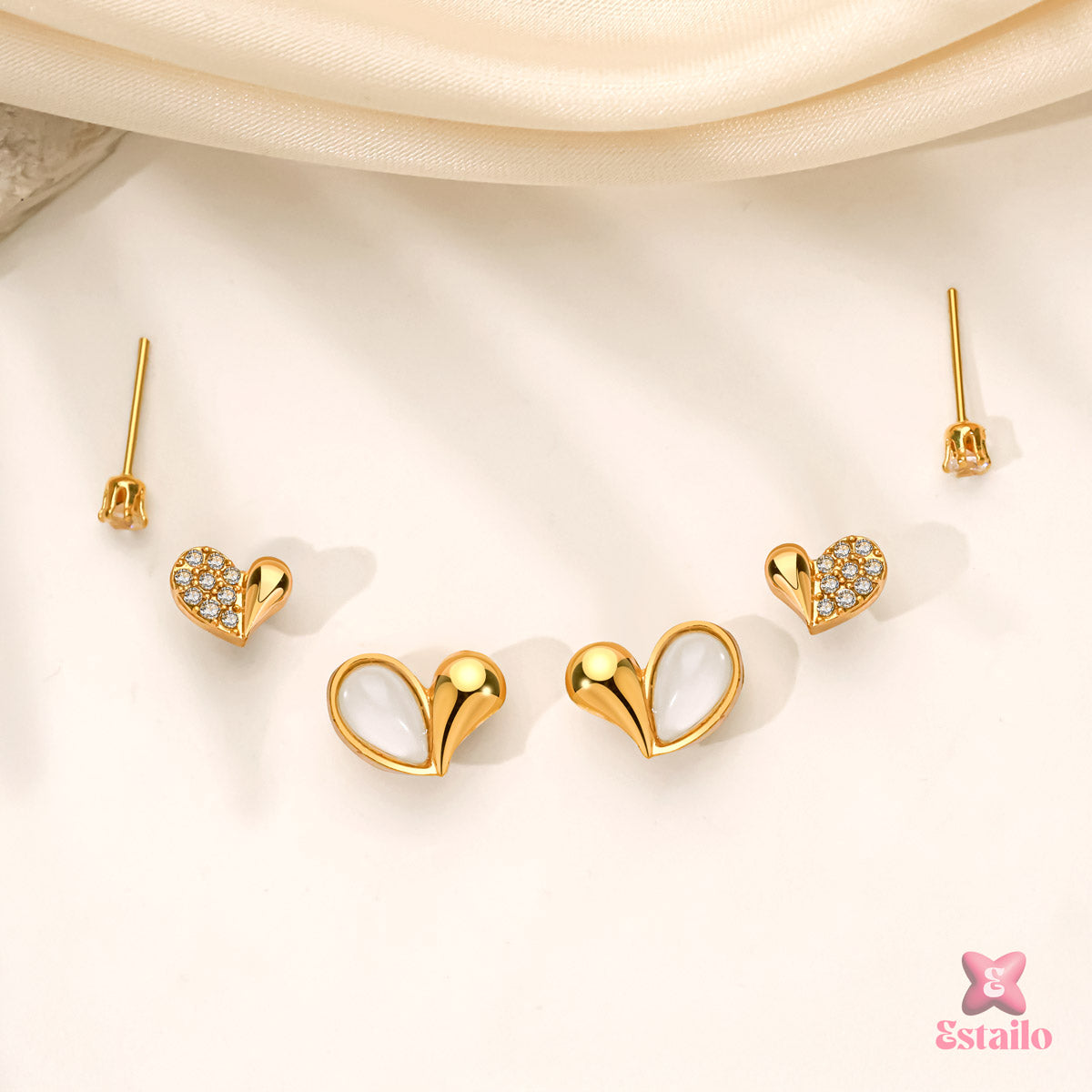 Heartfelt Trio Studs Earrings