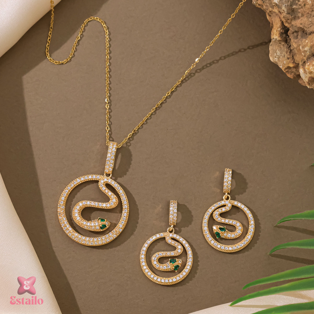Coiled Emerald Snake Necklace Set