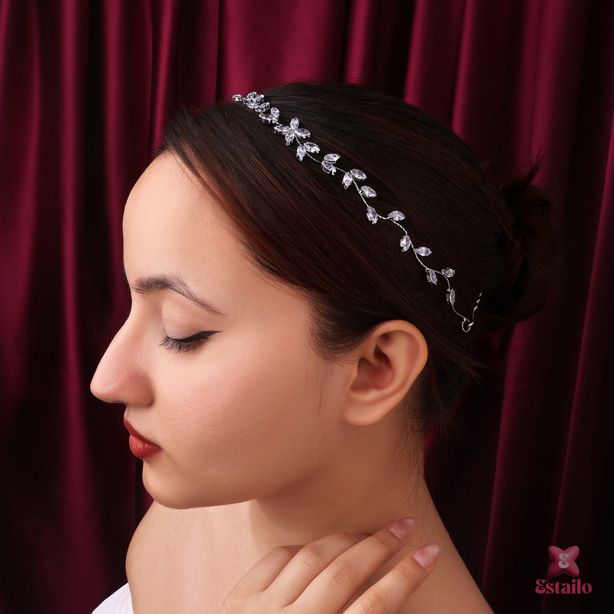 Crystal Leaf Bridal Solitaire Hair