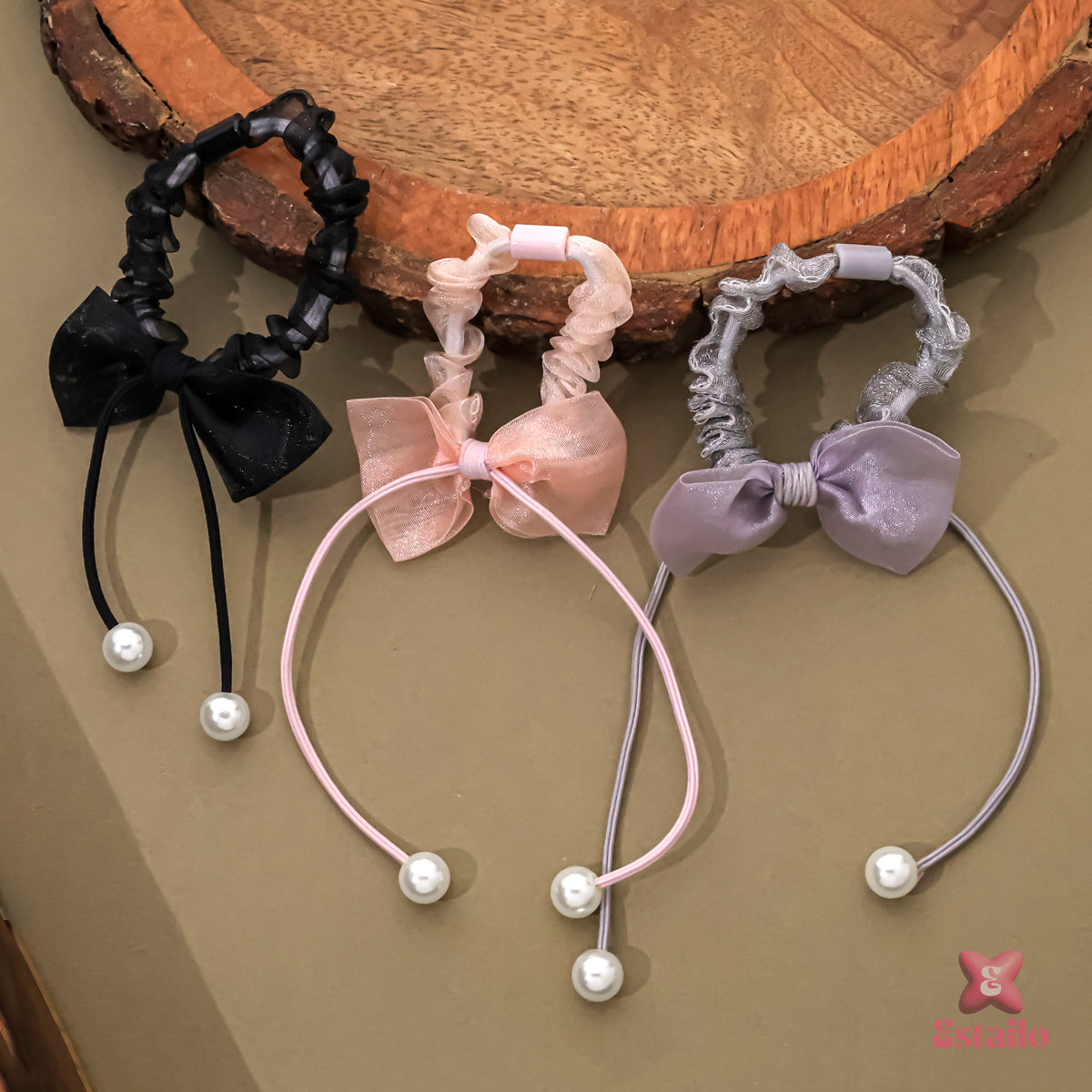 Tulle & Pearl Tresses Tie (pack of 3)