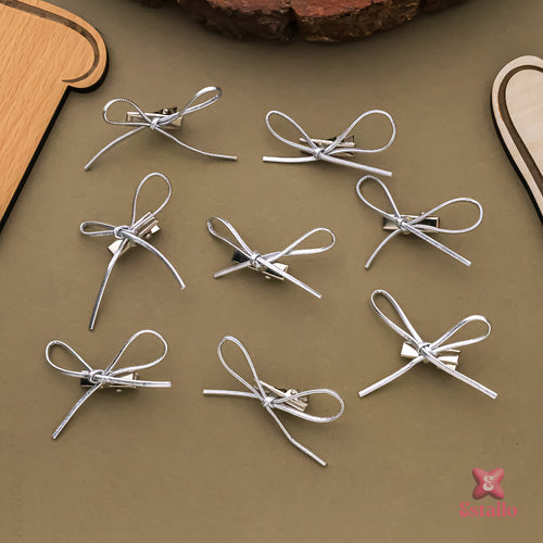 Satin Silver Bow Clips pack of 8)