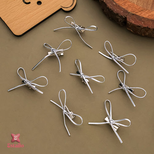 Satin Silver Bow Clips pack of 8)