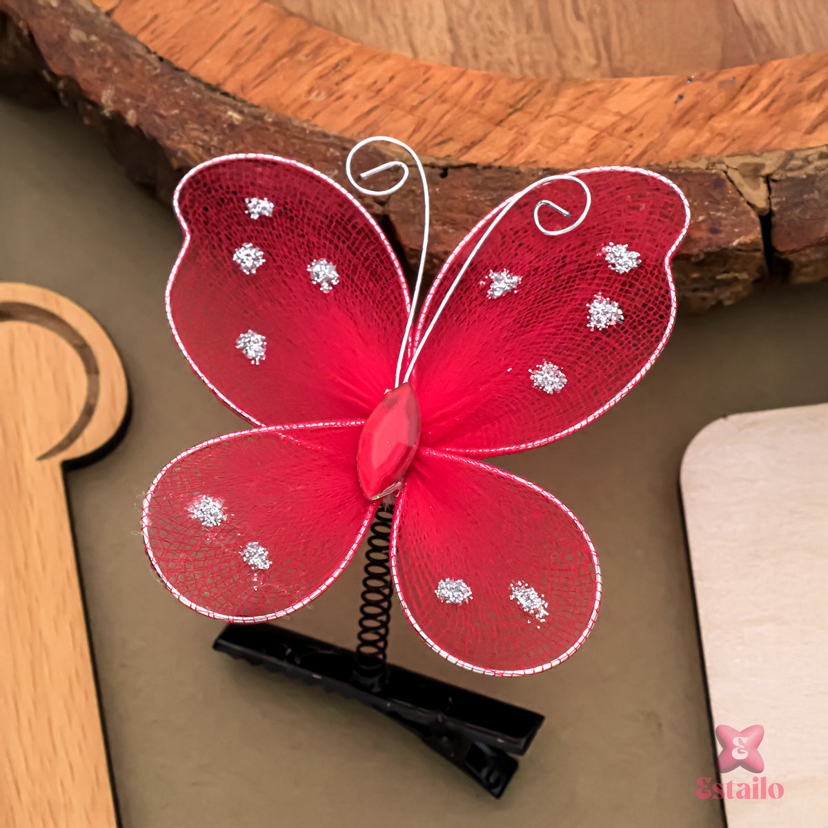 Crimson Rose Butterfly Clip