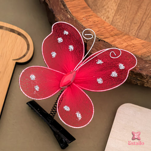 Crimson Rose Butterfly Clip