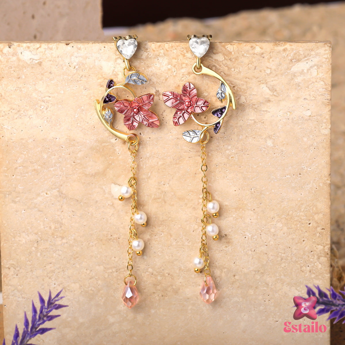 Floral Dangler Chain Earring