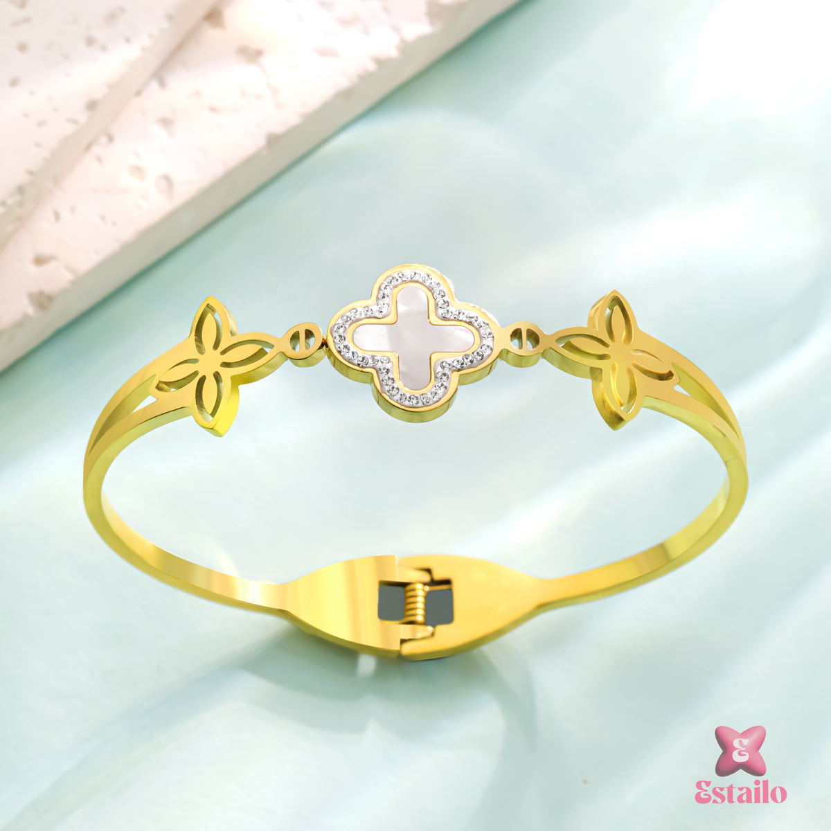 Sparkle Clover Cuff Bracelet