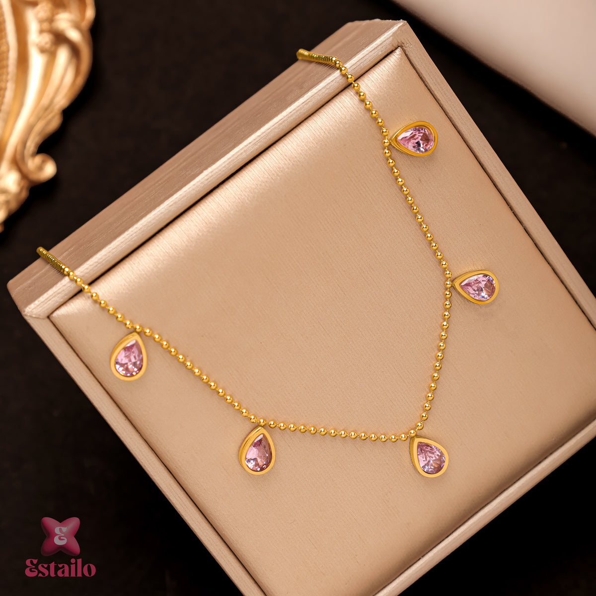 Dainty Pink Gem Necklace