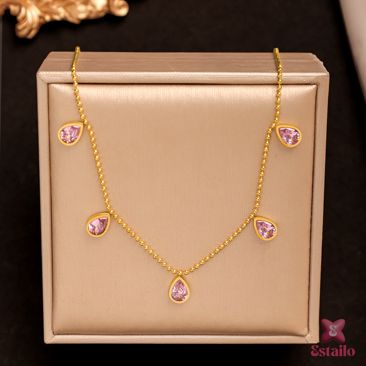 Dainty Pink Gem Necklace