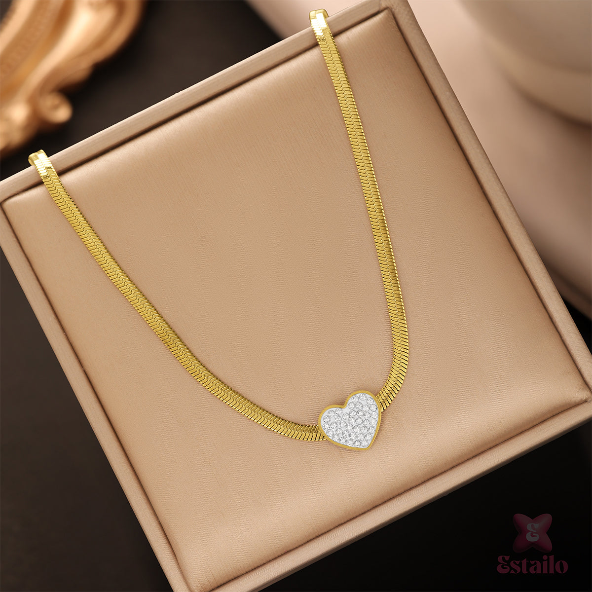 Dazzling Heart Pave Chain Necklace