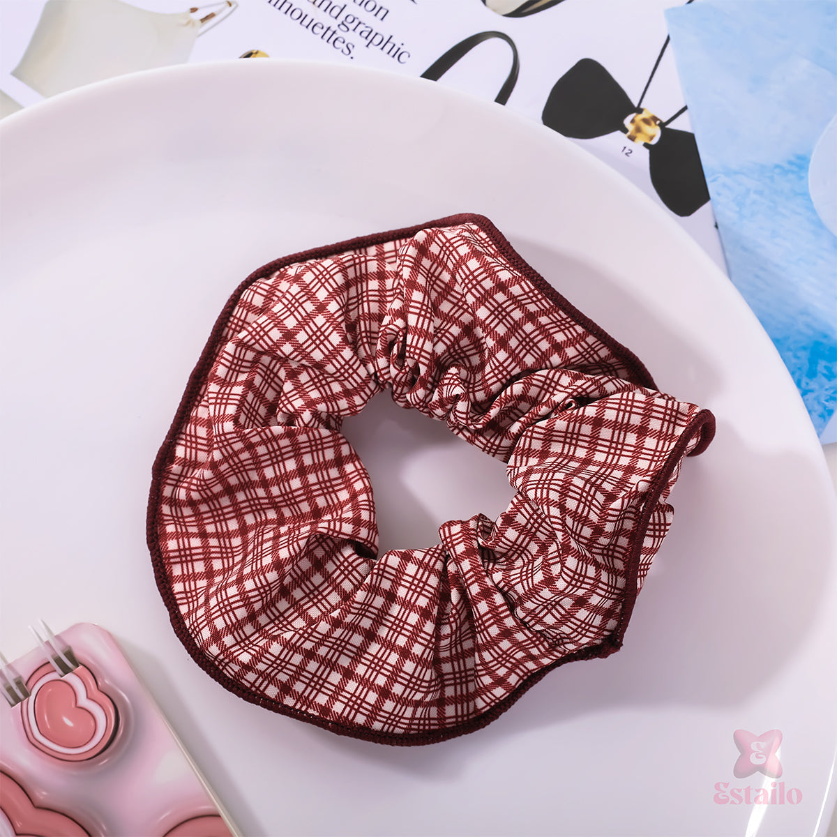 Cherry Check Hair Tie