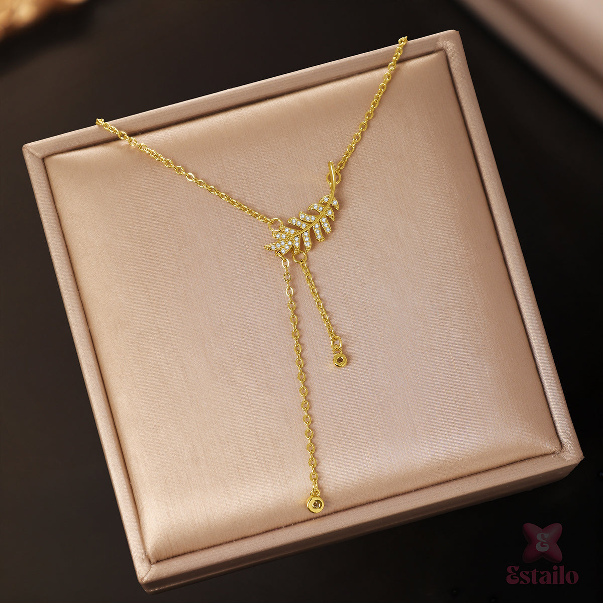 Golden Leaf Lariat Necklace