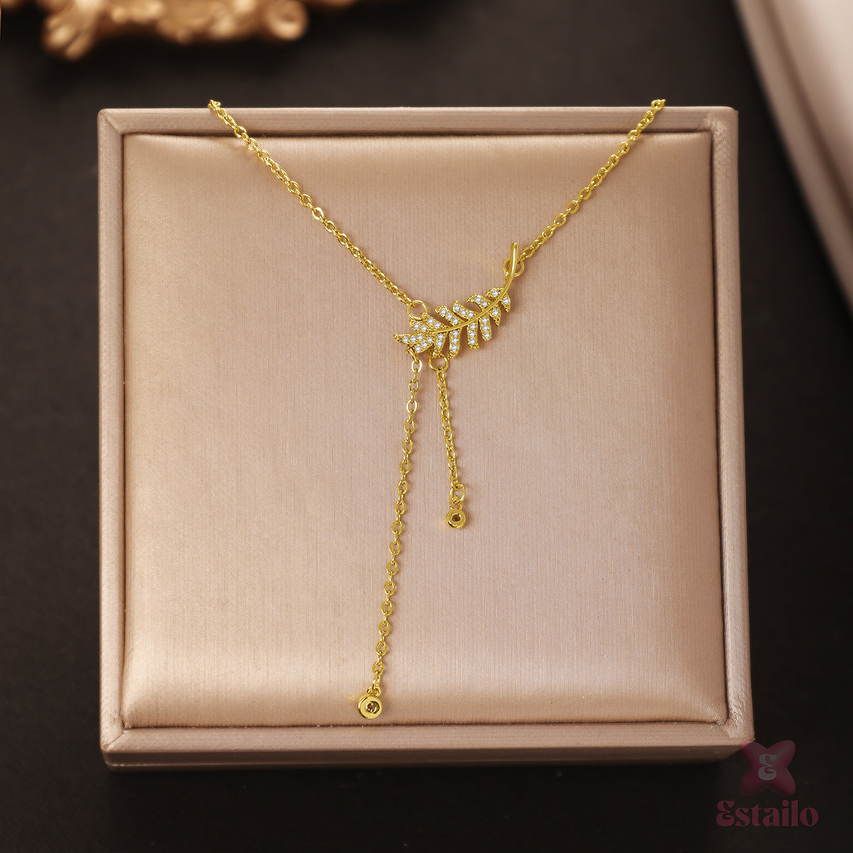 Golden Leaf Lariat Necklace