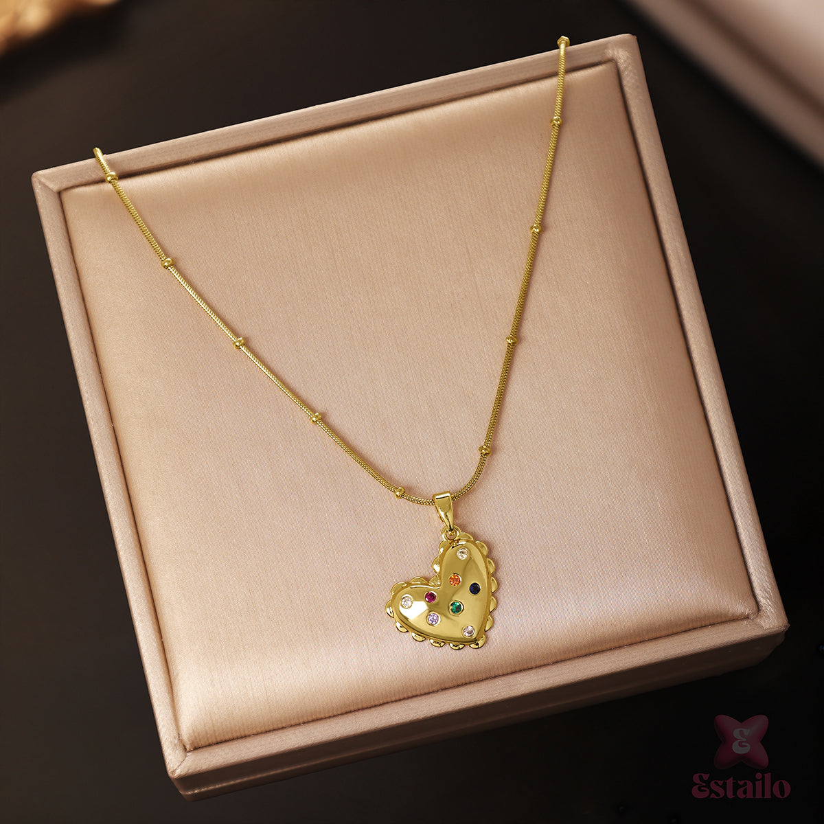 Golden Heart Cascade Necklace