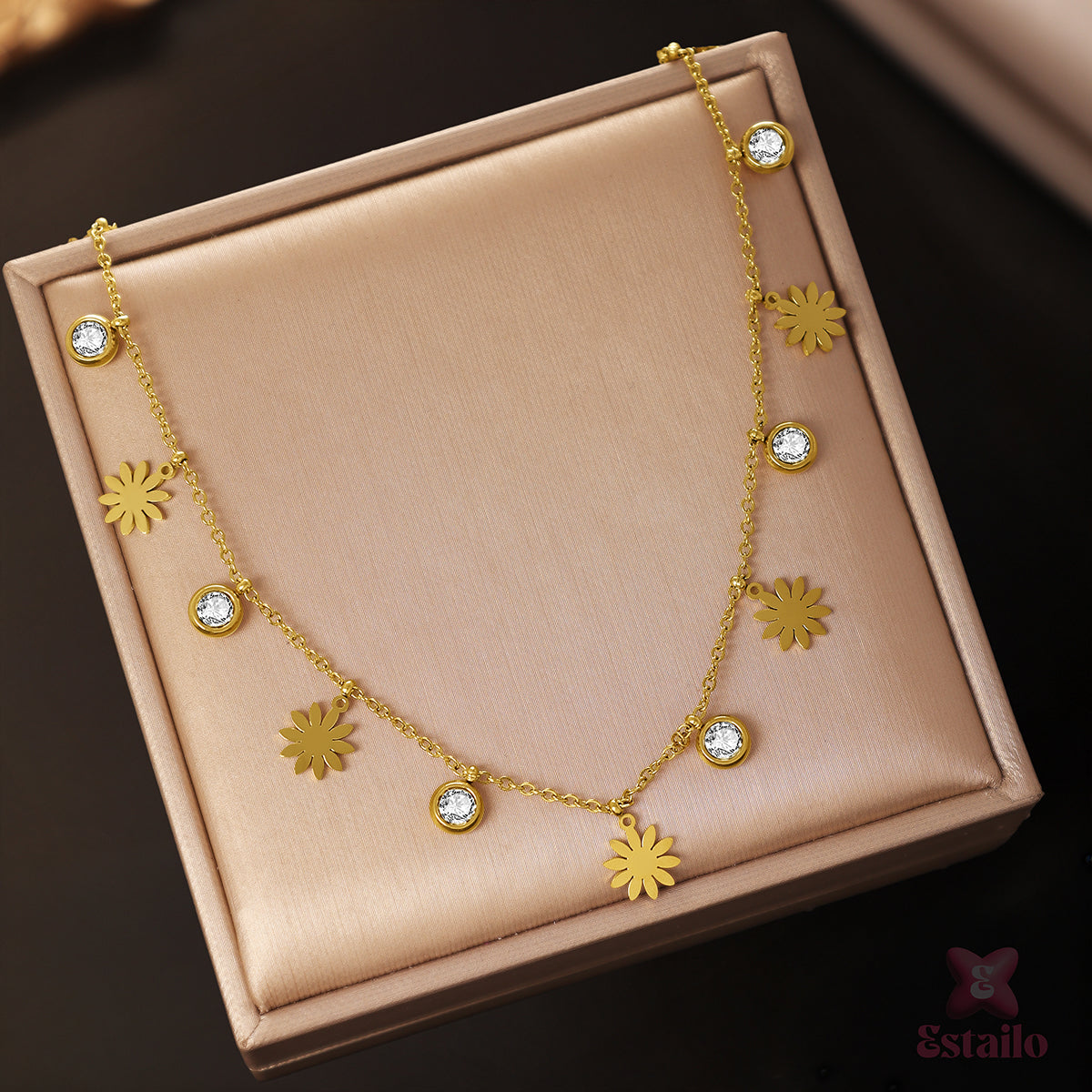 Sparkling Sun Flower Dangle Necklace