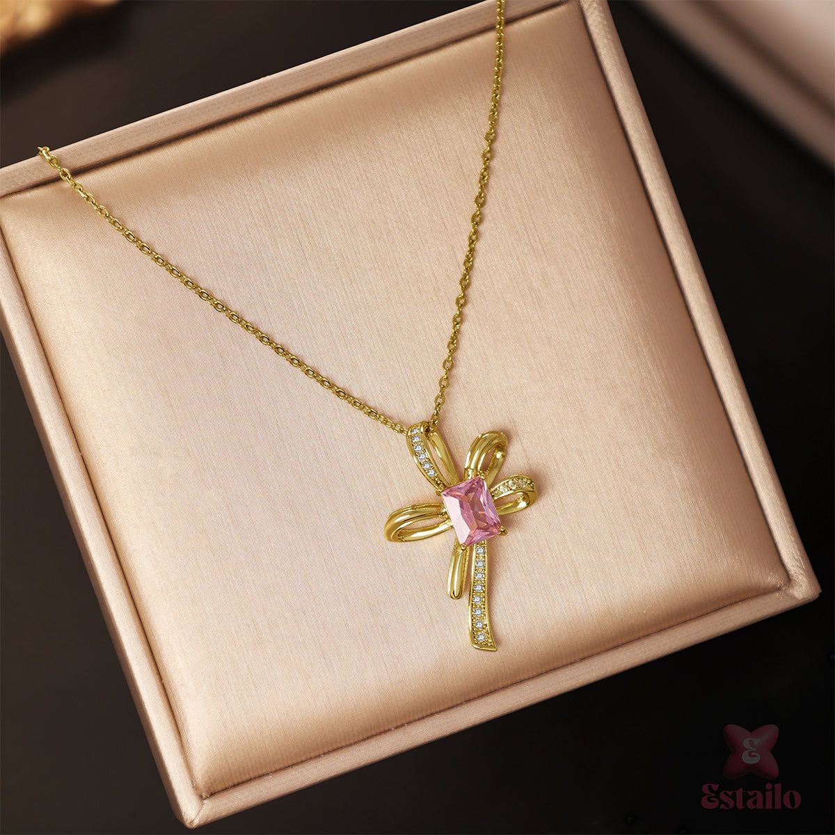 Rosé Ribbon Pendant Necklace