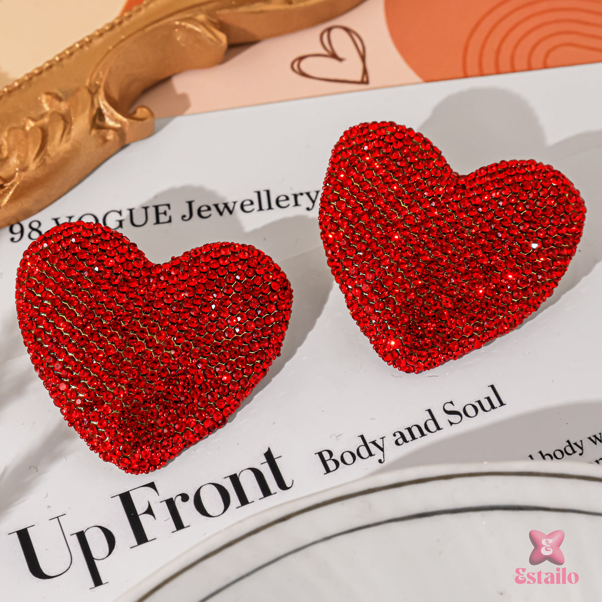 Red Rhinestone Hearts Earrings