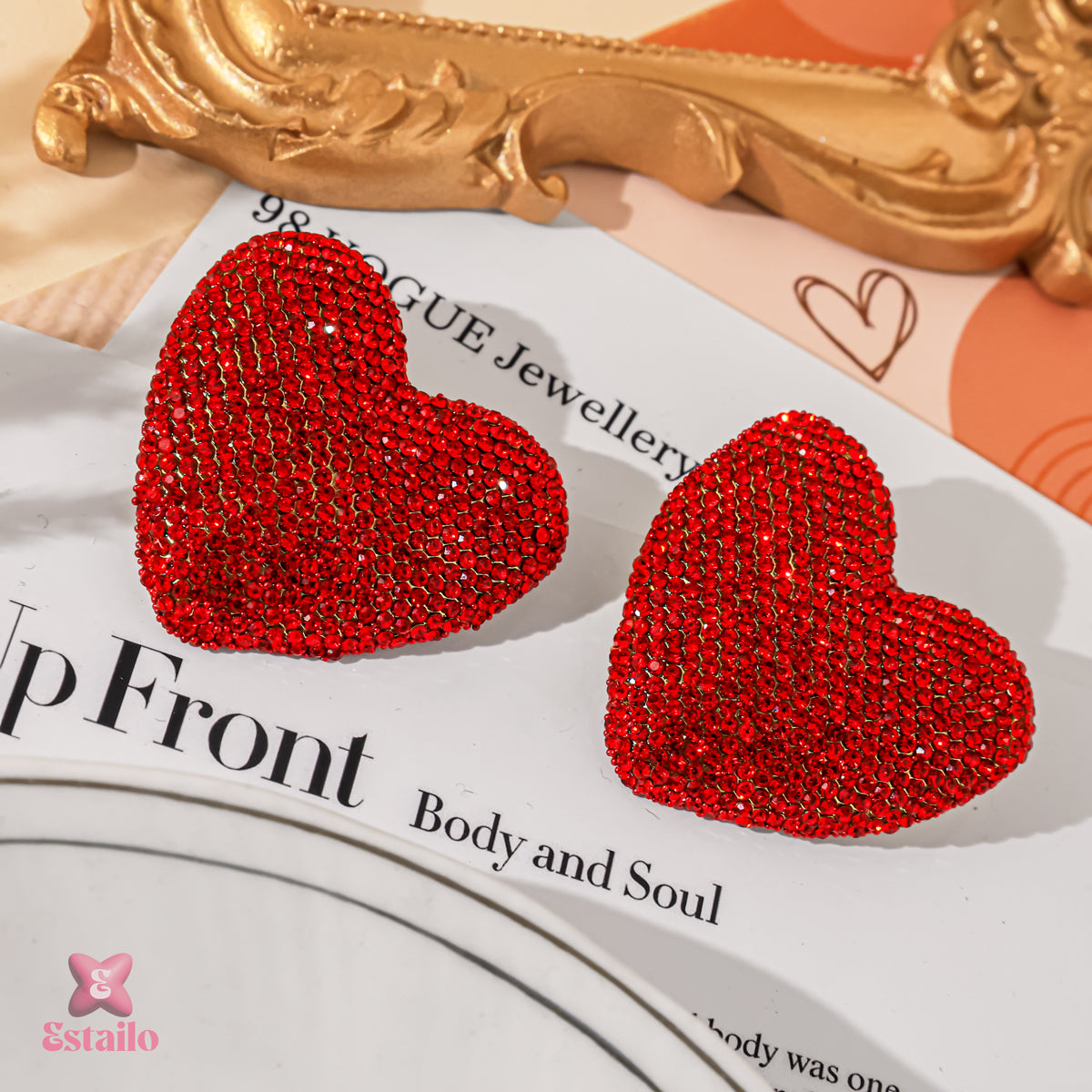 Red Rhinestone Hearts Earrings