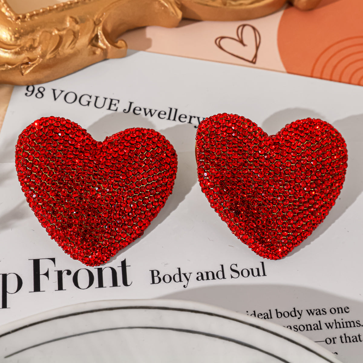 Red Rhinestone Hearts Earrings