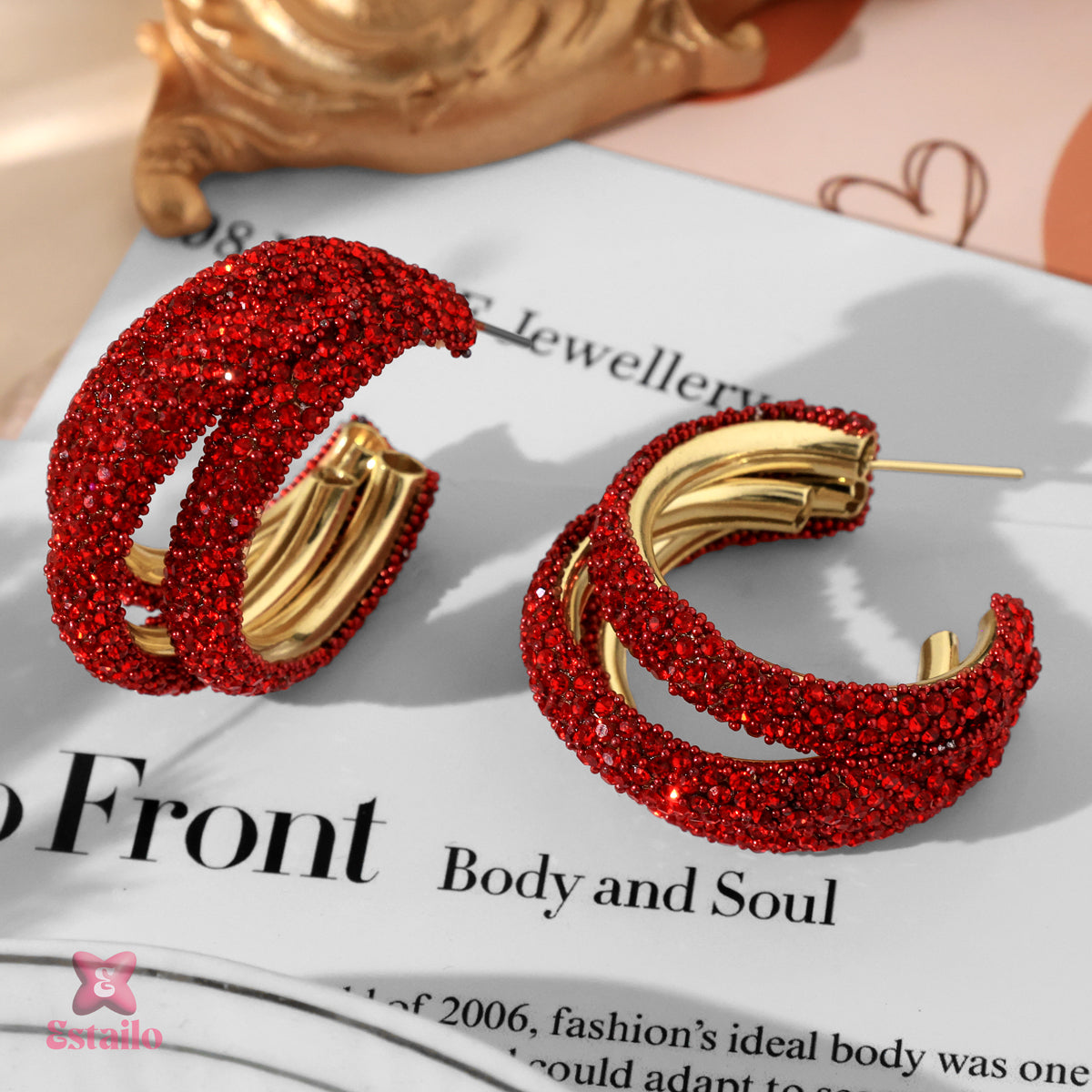 Crimson Sparkle Hoops Earring