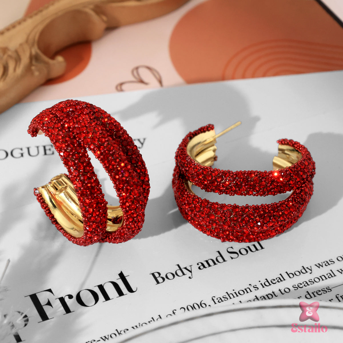 Crimson Sparkle Hoops Earring