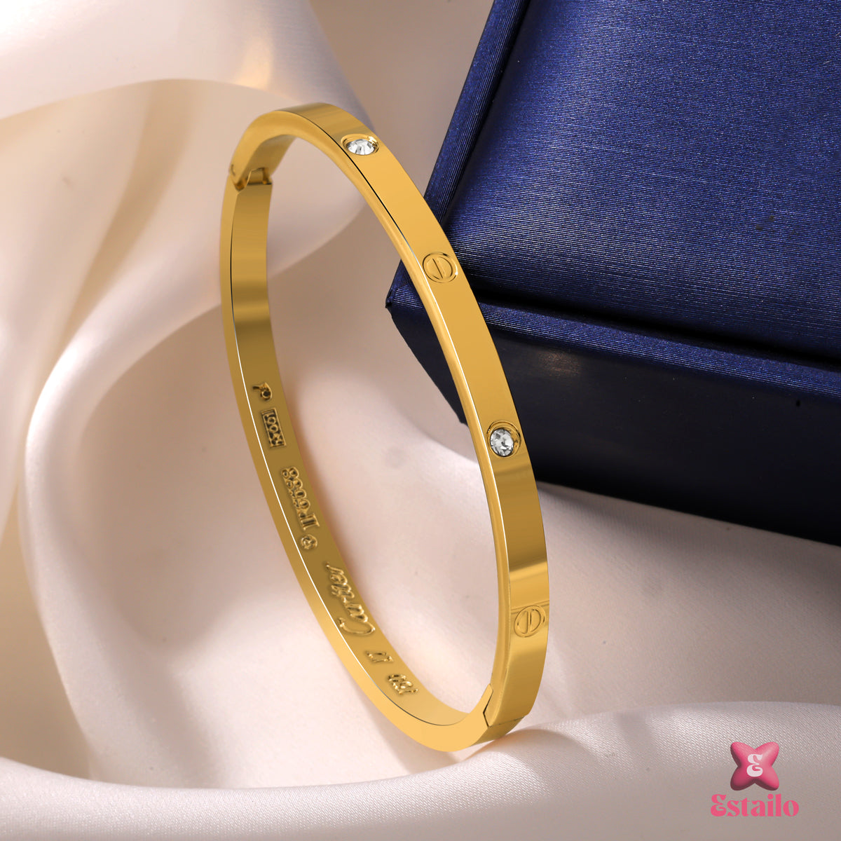 Gilded Screw & Stone Cuff Bracelet