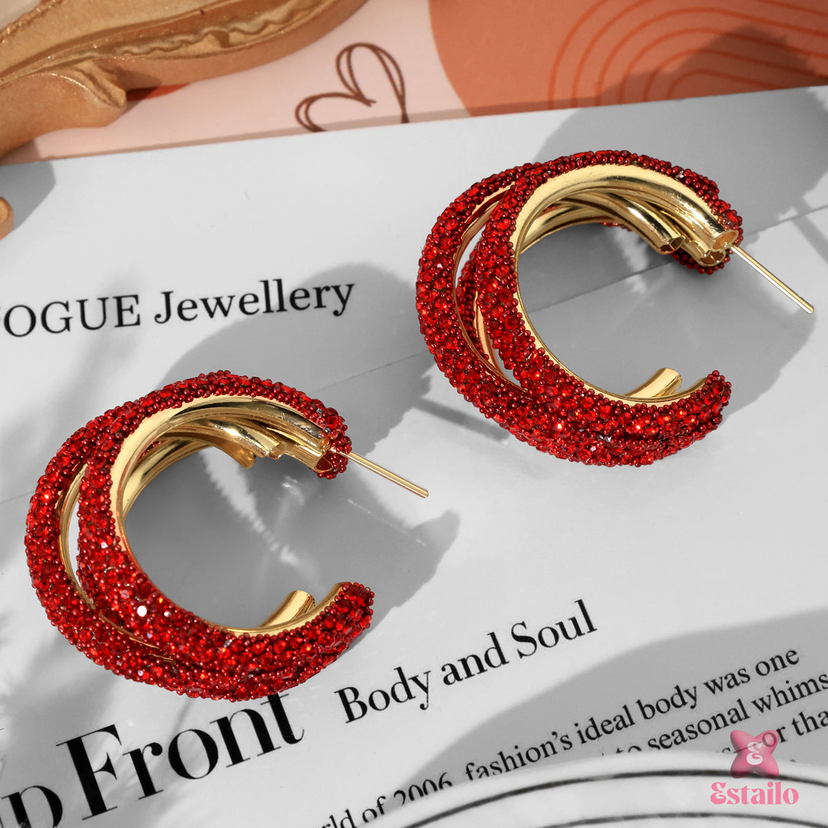 Crimson Sparkle Hoops Earring