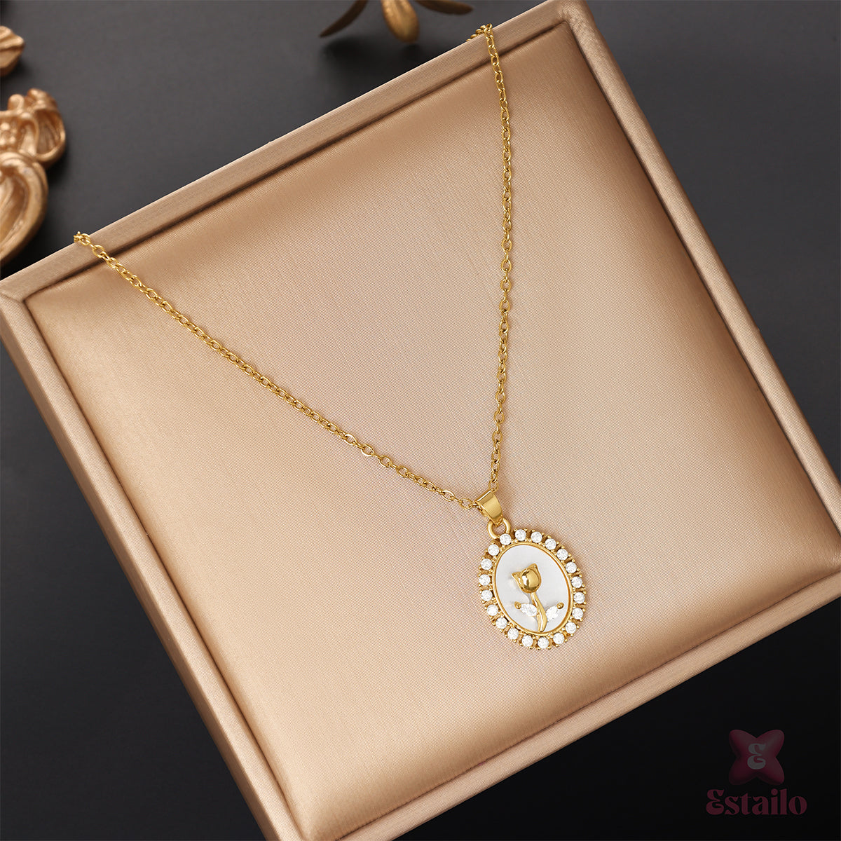 Porcelain Rose Charm Necklace