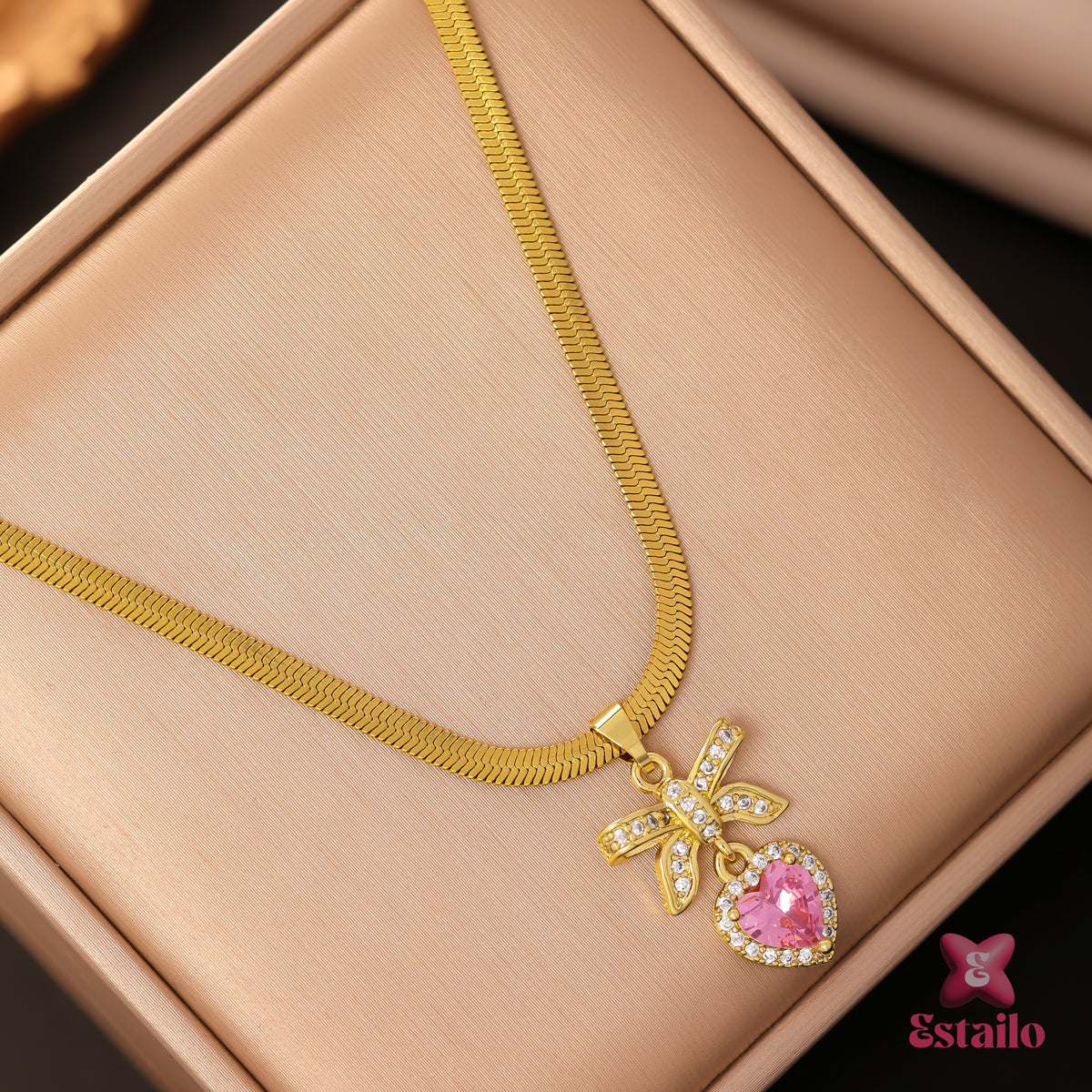 Pink Heart & Bow Necklace