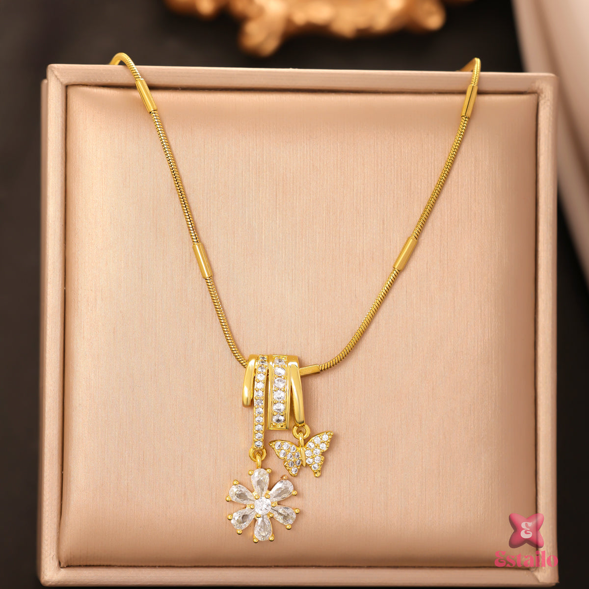 Golden Butterfly & Flower Necklace
