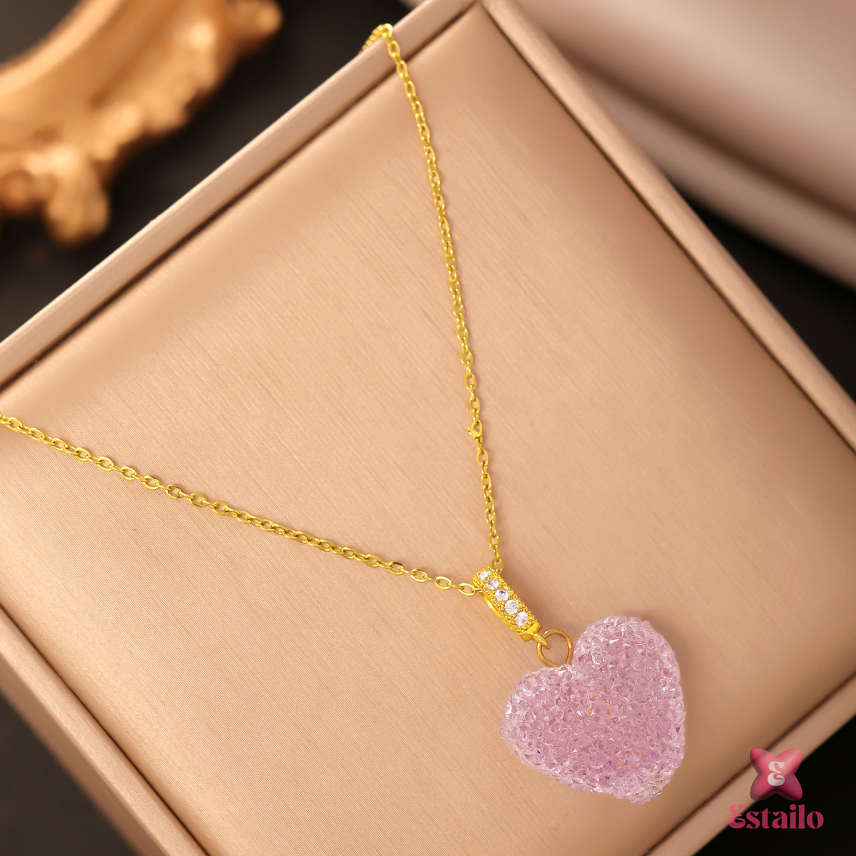 Pink Crystal Heart Necklace