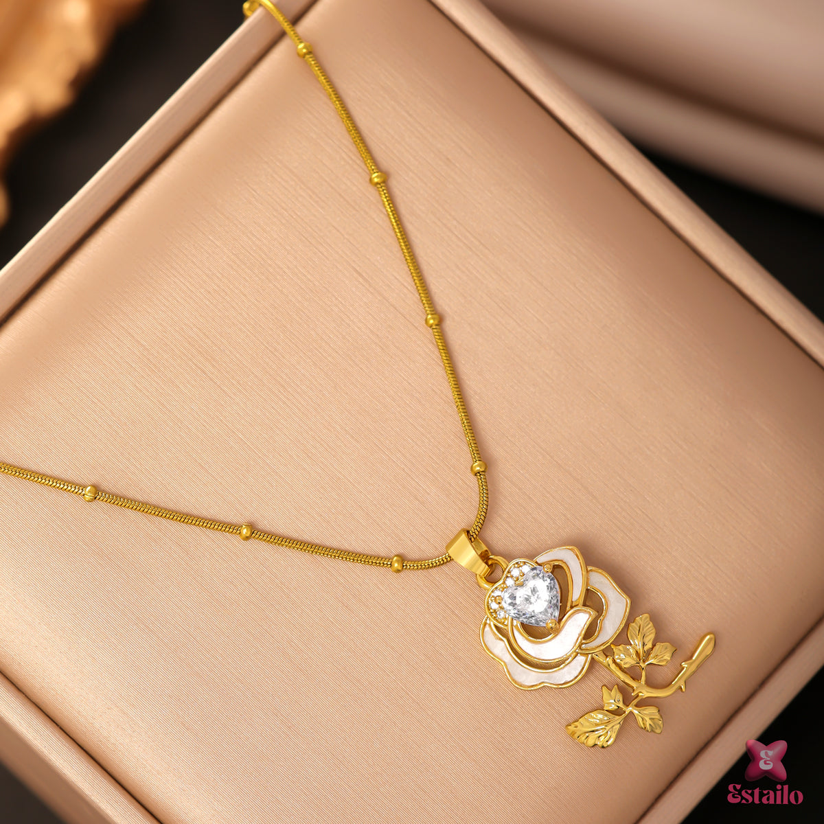 Crystal Rose Heart Necklace