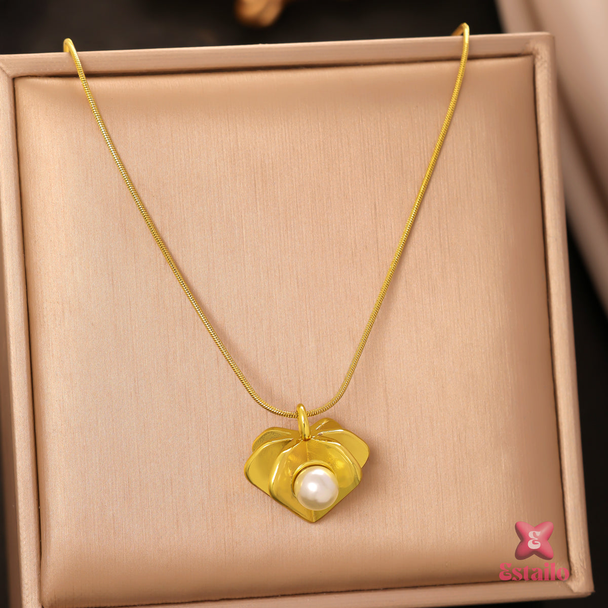 Gilded Petal Pearl Necklace