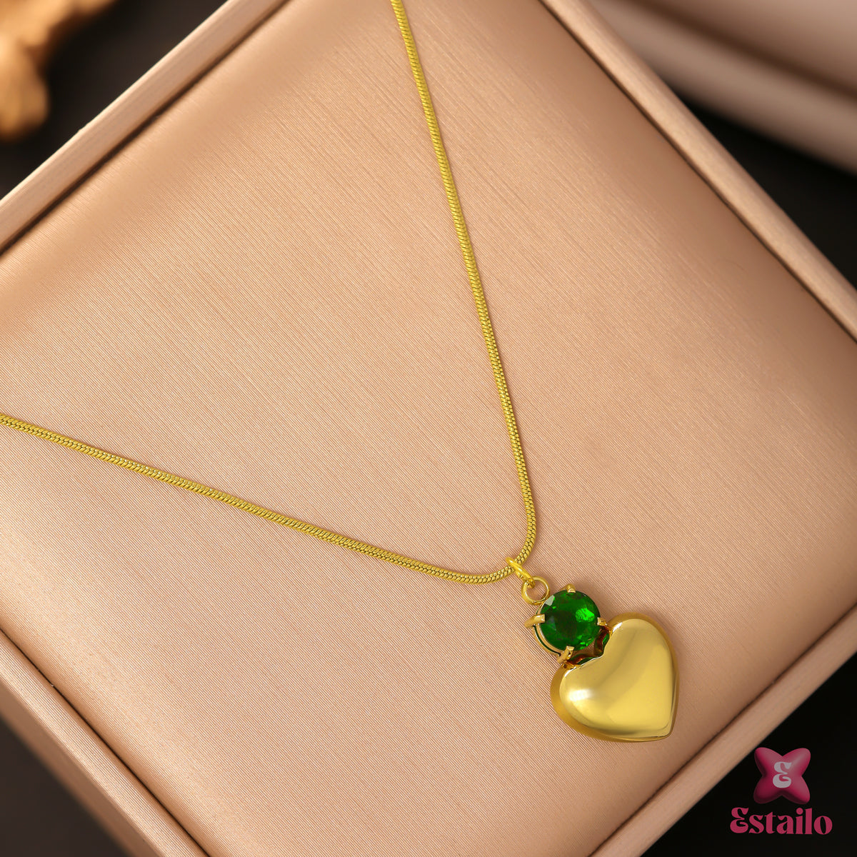 Gilded Green Heart Necklace