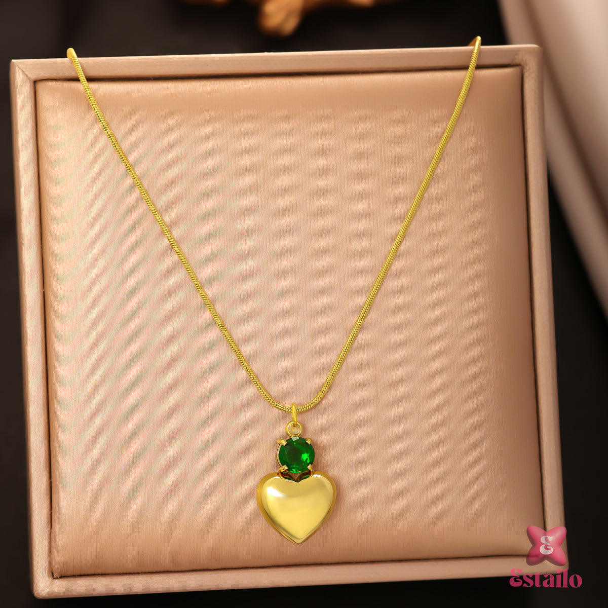 Gilded Green Heart Necklace