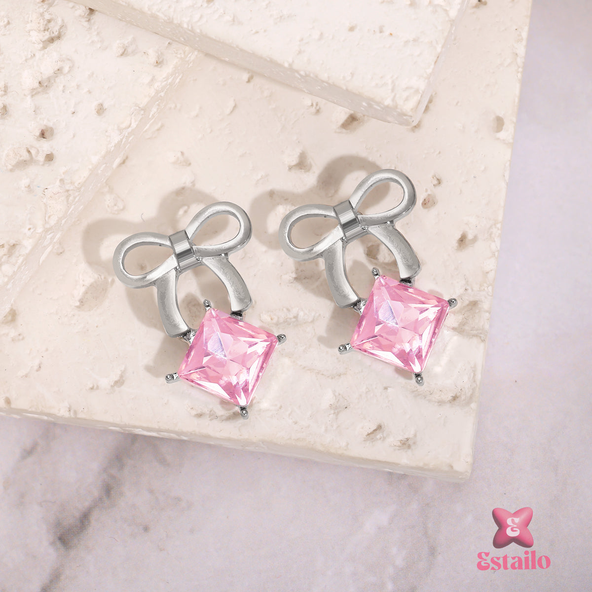 Pink Quartz Bow Earrings
