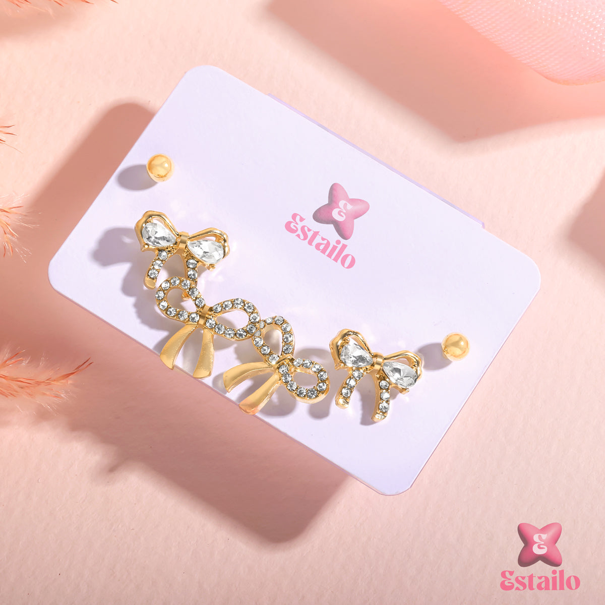 Ribbon Sparkle Studs Earrings