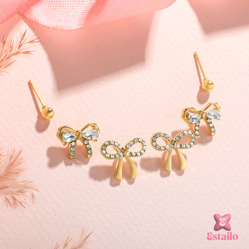 Ribbon Sparkle Studs Earrings