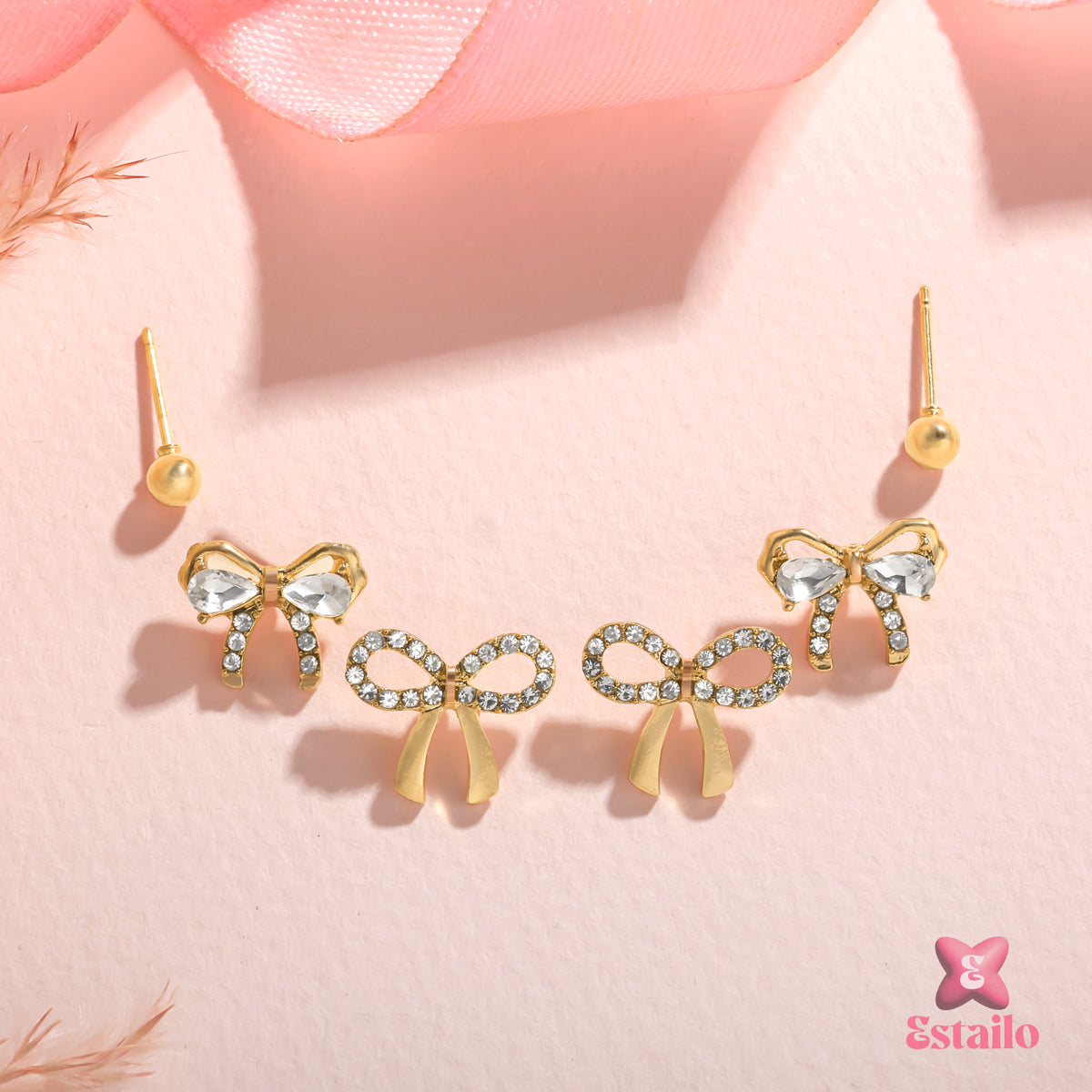 Ribbon Sparkle Studs Earrings