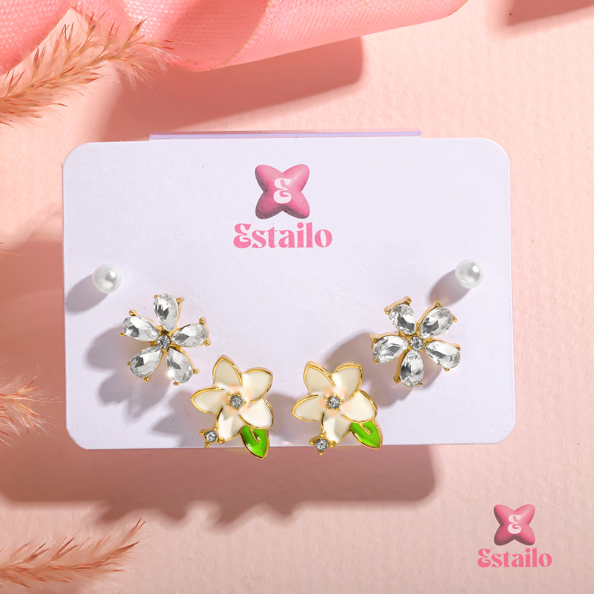 Floral Trio Studs Earrings