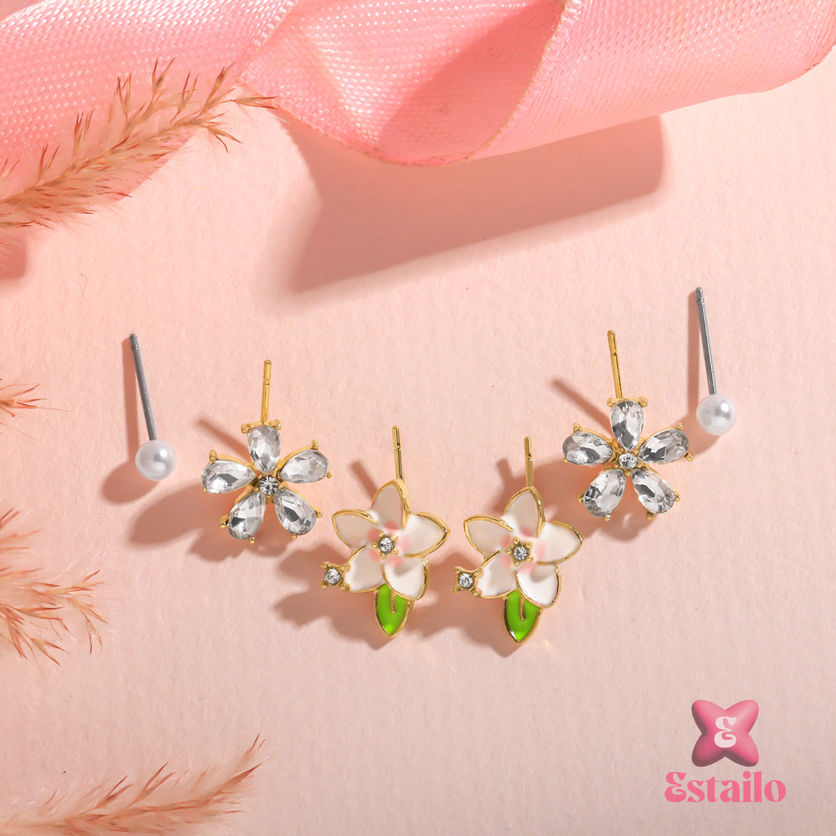 Floral Trio Studs Earrings