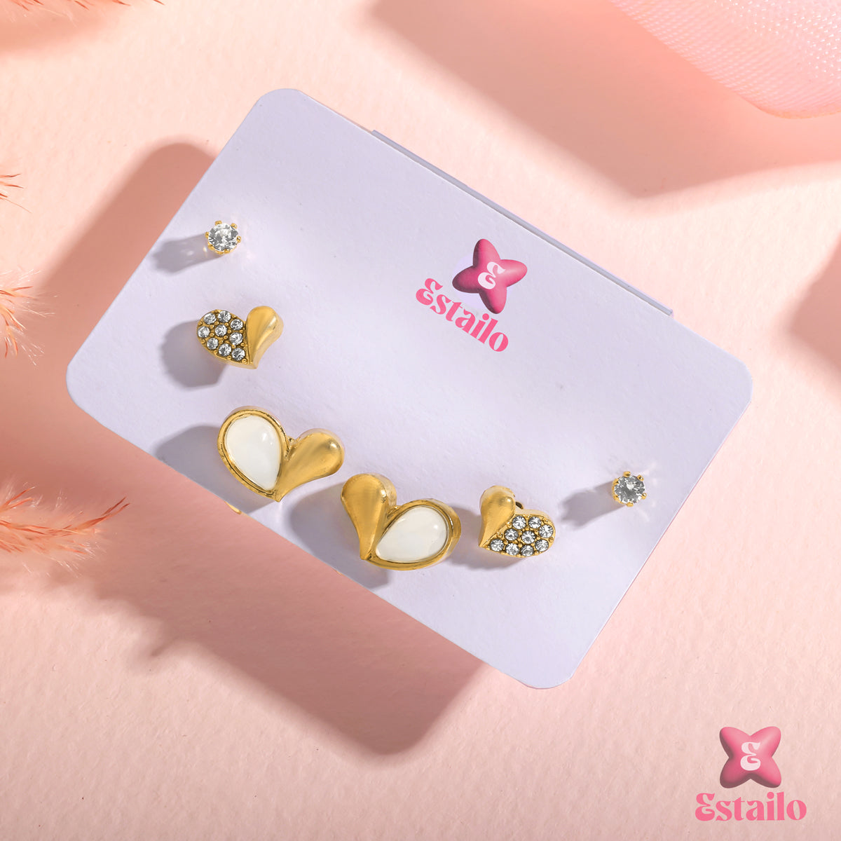 Heartfelt Trio Studs Earrings