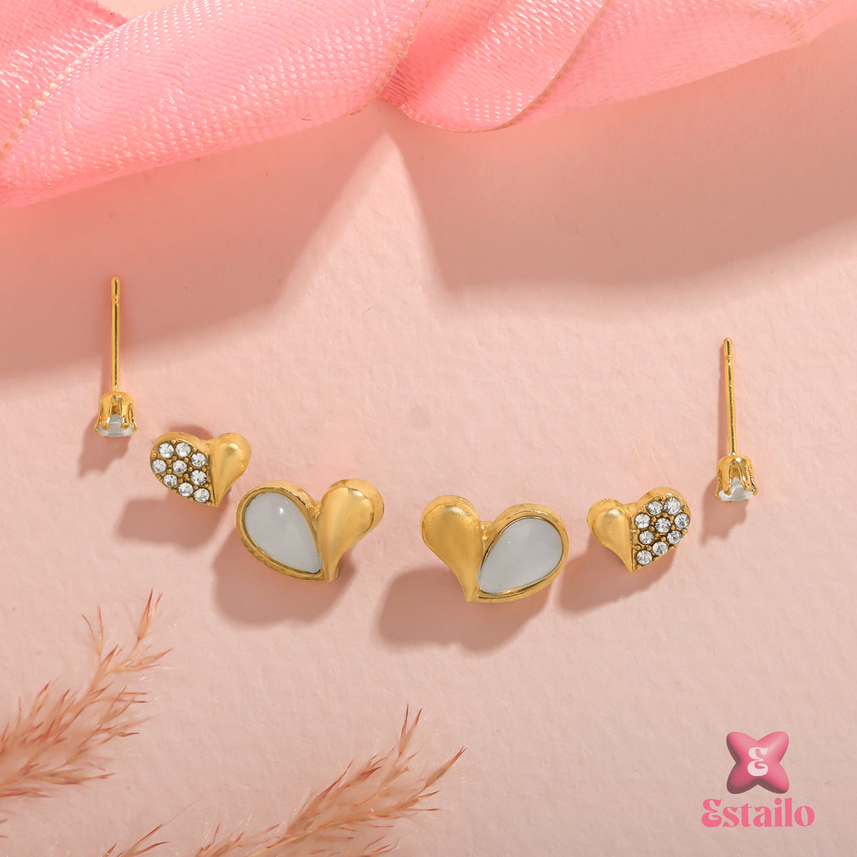 Heartfelt Trio Studs Earrings
